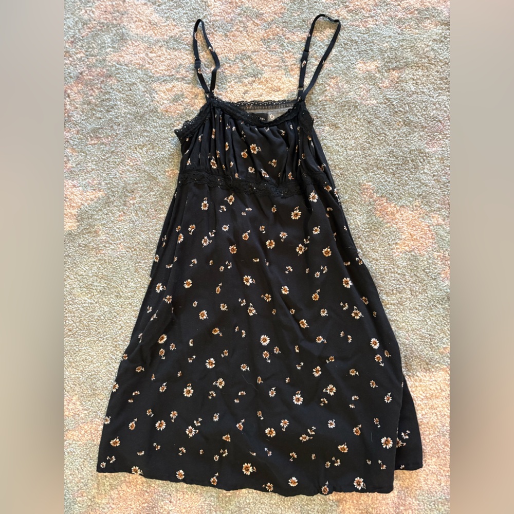 Floral Black Skirt with Lace Trim
